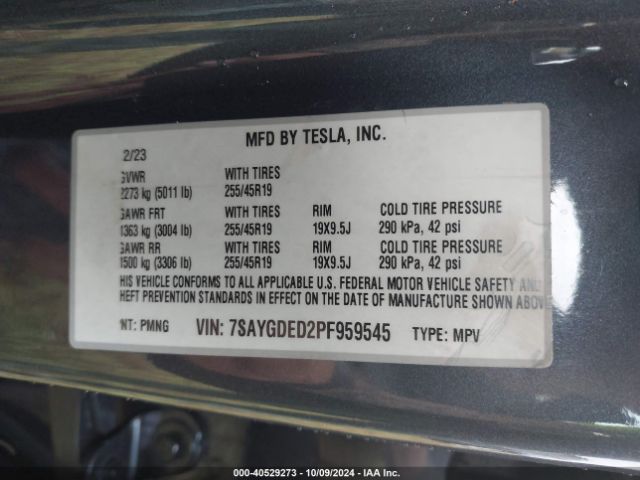 7SAYGDED2PF959545 Tesla Model Y Rwd