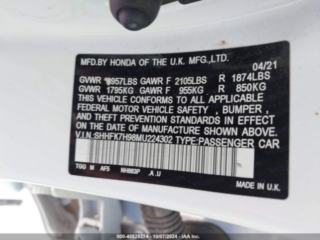 SHHFK7H98MU224302 Honda Civic Sport Touring