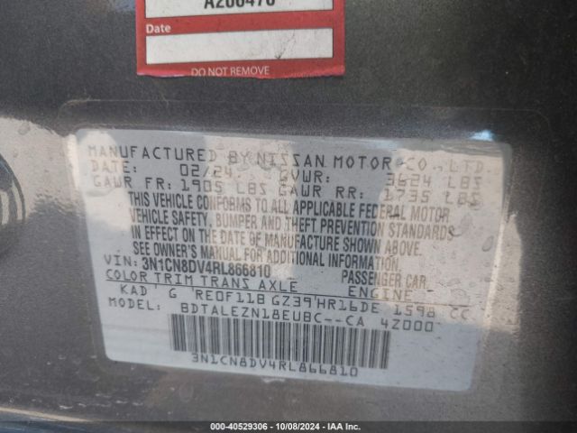 3N1CN8DV4RL866810 Nissan Versa 1.6 S