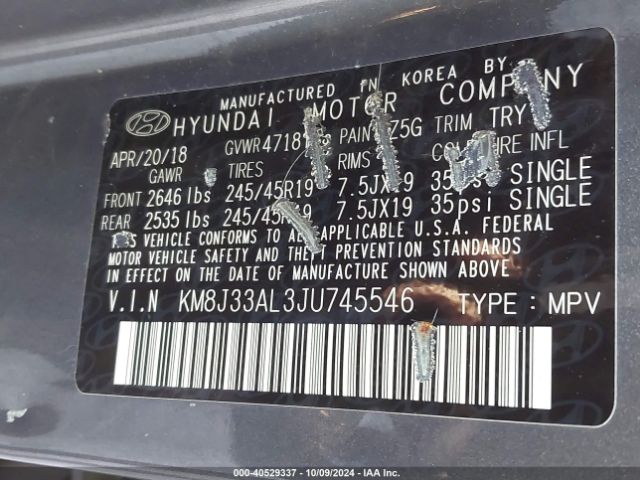 KM8J33AL3JU745546 Hyundai Tucson Sport