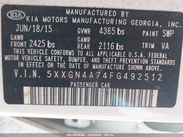 KIA OPTIMA EX 2015 5XXGN4A74FG492512 Image 9
