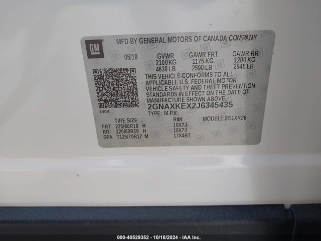 Chevrolet EQUINOX LT 2018 2GNAXKEX2J6345435 Image 9