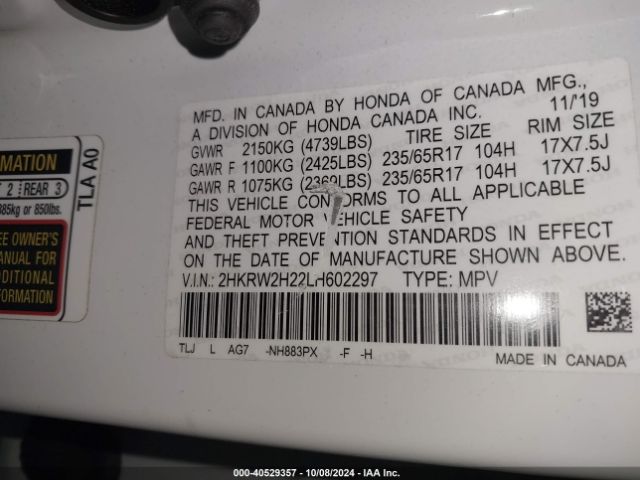 2HKRW2H22LH602297 Honda Cr-v Awd Lx