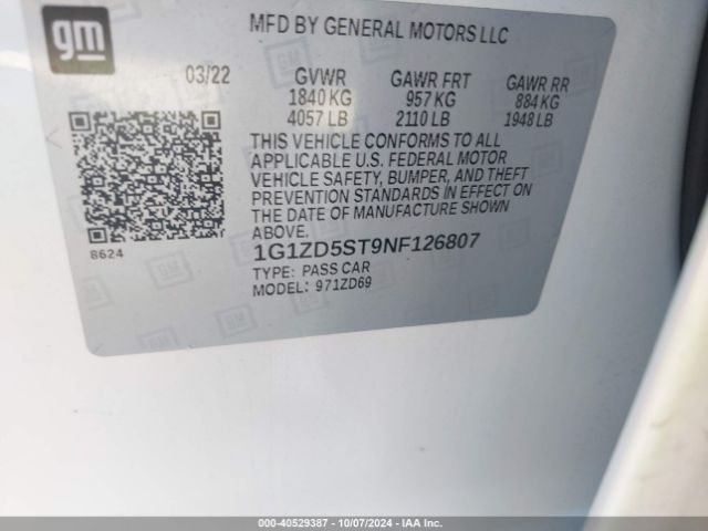 1G1ZD5ST9NF126807 Chevrolet Malibu Fwd Lt