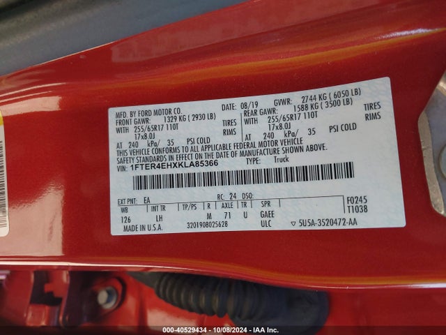 Ford Ranger Xlt 2019 1FTER4EHXKLA85366 Image 9