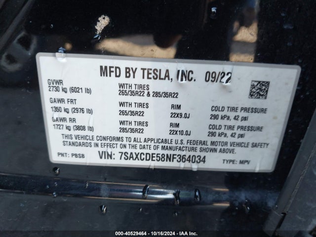 2022 TESLA MODEL X 7SAXCDE58NF364034 Photo 8
