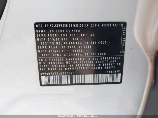 3VV3B7AXXLM020920 Volkswagen Tiguan 2.0t Se/2.0t Se R-line Black/2.0t Sel