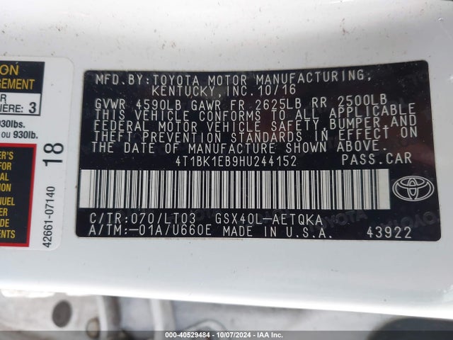 4T1BK1EB9HU244152 Toyota Avalon Touring