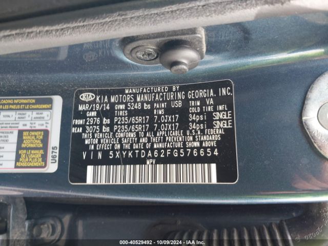 5XYKTDA62FG576654 KIA SORENTO LX