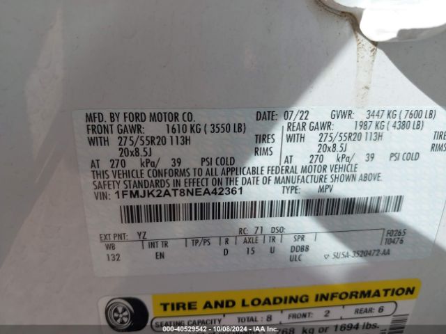 1FMJK2AT8NEA42361 Ford Expedition Limited Max