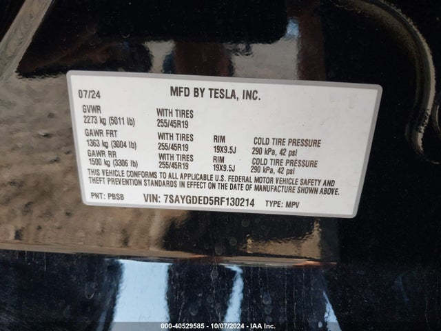 2024 TESLA MODEL Y 7SAYGDED5RF130214 Photo 8