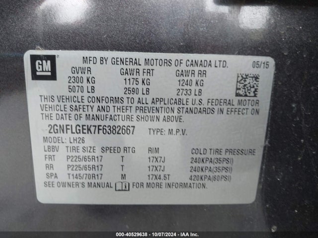 Chevrolet Equinox 2lt 2015 2GNFLGEK7F6382667 Image 9
