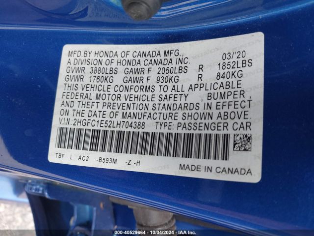 2HGFC1E52LH704388 Honda CIVIC SI SEDAN