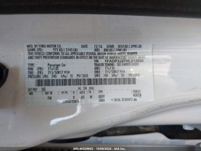 1FADP3J27HL212800 Ford Focus Titanium