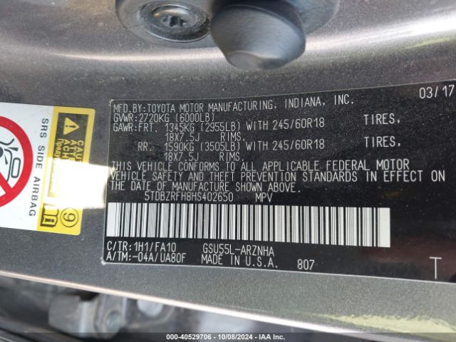 5TDBZRFH8HS402650 Toyota Highlander Le Plus