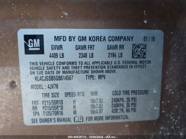 KL4CJGSB5GB614567 Buick Encore Leather