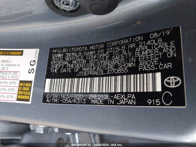 Toyota COROLLA LE 2020 JTDEPRAE0LJ070855 Image 9