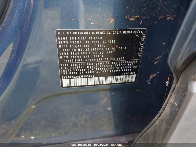 3VV3B7AX6KM083270 Volkswagen Tiguan 2.0t Se/2.0t Sel/2.0t Sel R-line/2.0t Sel R-line Black