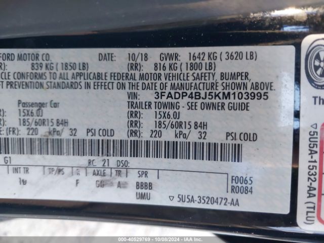 3FADP4BJ5KM103995 Ford FIESTA SE