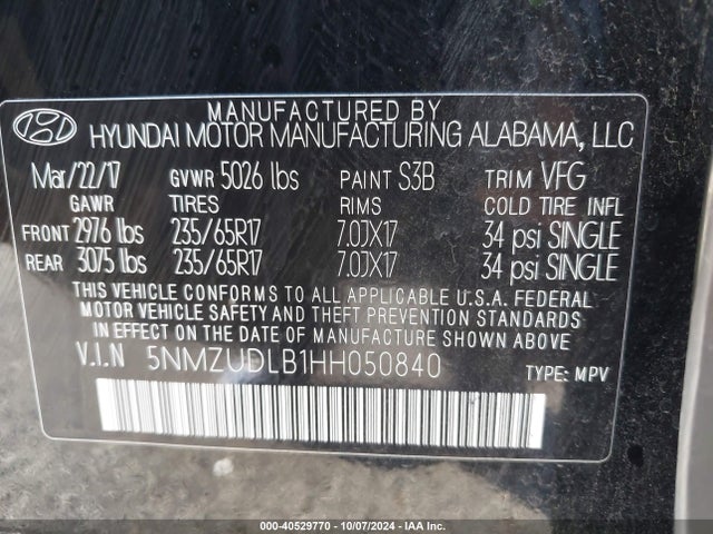 5NMZUDLB1HH050840 Hyundai Santa Fe Sport 2.4l