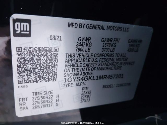 1GYS4GKL1MR457201 Cadillac Escalade 4wd Sport Platinum