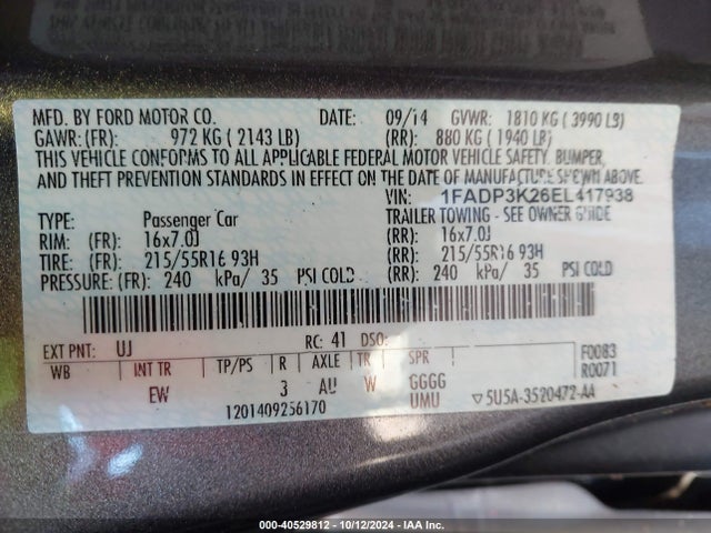 Ford FOCUS SE 2014 1FADP3K26EL417938 Image 9
