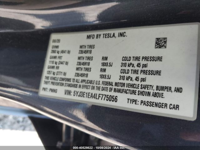 5YJ3E1EA4LF775056 Tesla Model 3 Standard Range Plus Rear-wheel Drive/standard Range Rear-wheel Drive