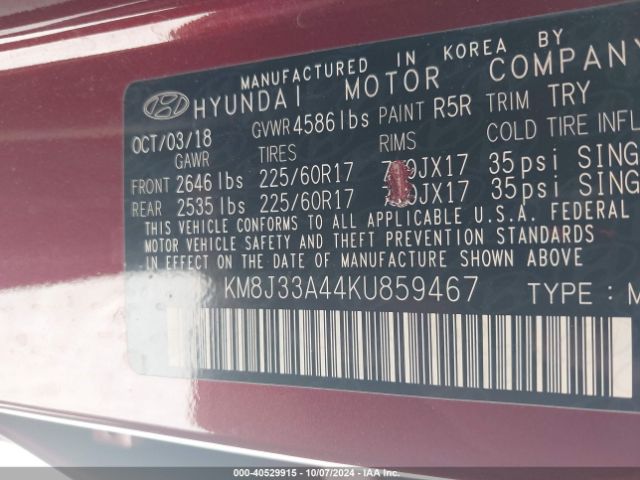 KM8J33A44KU859467 Hyundai Tucson Value