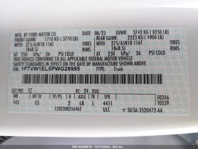 2023 FORD F-150 LIGHTNING 1FTVW1EL5PWG28995 Photo 8