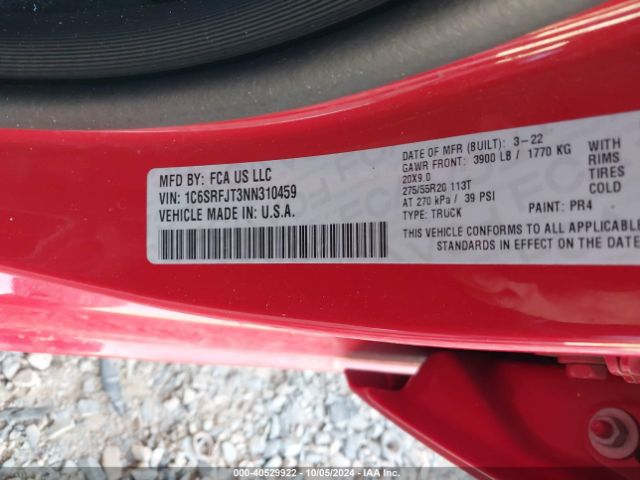 1C6SRFJT3NN310459 RAM 1500 Laramie  4x4 5'7 Box