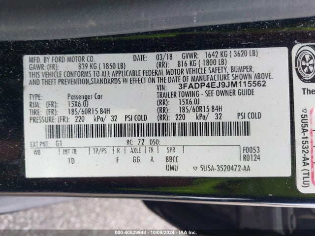 Ford FIESTA SE 2018 3FADP4EJ9JM115562 Image 9