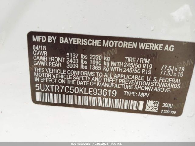 5UXTR7C50KLE93619 BMW X3 Sdrive30i