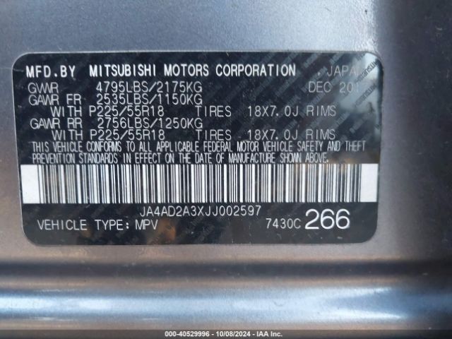 2018 MITSUBISHI OUTLANDER JA4AD2A3XJJ002597 Photo 8
