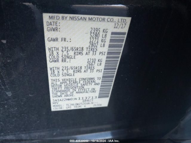 5N1AZ2MH0JN113713 Nissan MURANO SV