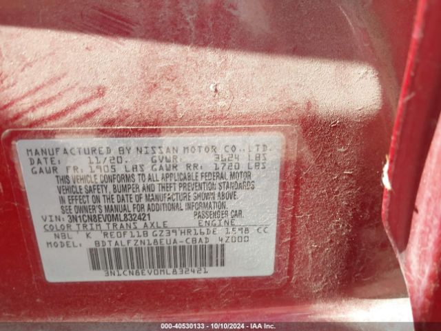 3N1CN8EV0ML832421 Nissan Versa Sv Xtronic Cvt