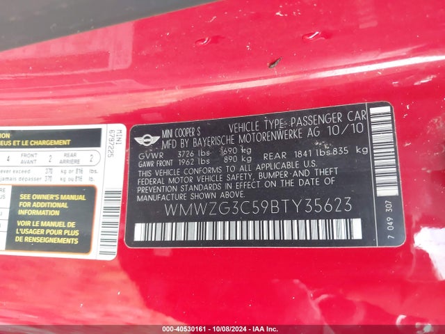 2011 MINI COOPER S CLUBMAN WMWZG3C59BTY35623 Photo 8