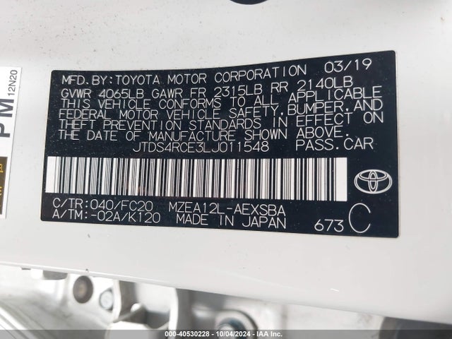 Toyota COROLLA SE 2020 JTDS4RCE3LJ011548 Image 9