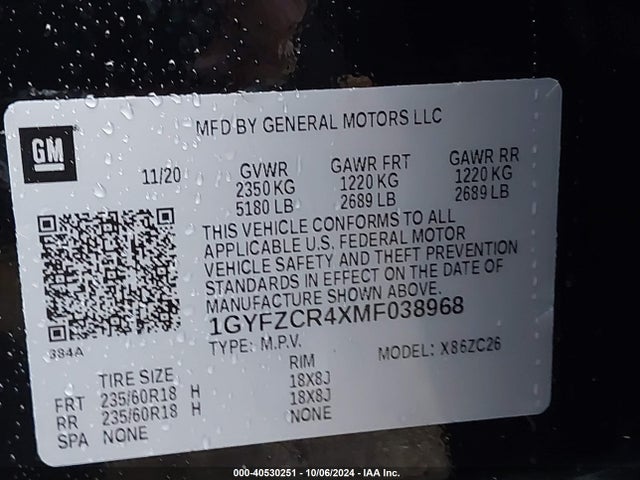 1GYFZCR4XMF038968 Cadillac Xt4 Fwd Premium Luxury