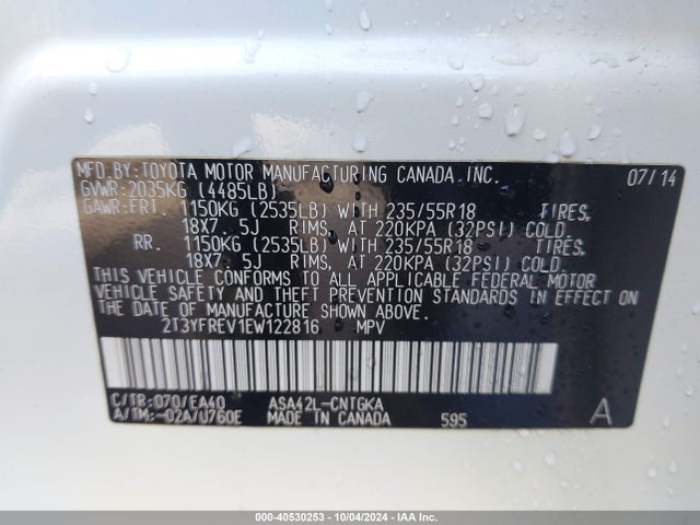 Toyota Rav4 Limited 2014 2T3YFREV1EW122816 Image 9