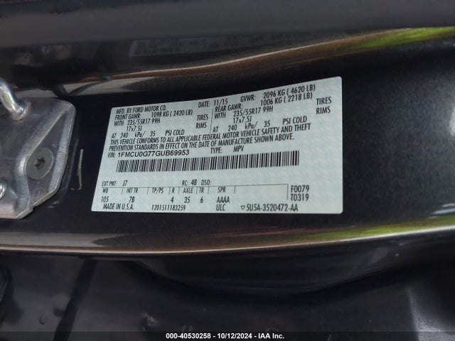 Ford ESCAPE SE 2016 1FMCU0G77GUB69953 Image 9