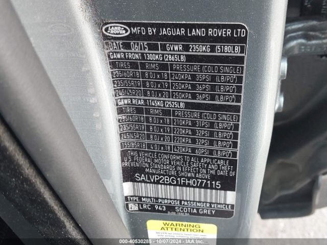 SALVP2BG1FH077115 Land Rover Range Rover Evoque Pure