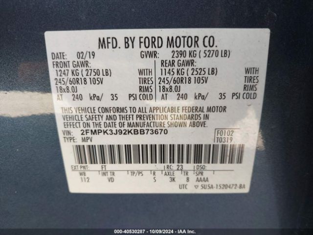 2FMPK3J92KBB73670 Ford EDGE SEL