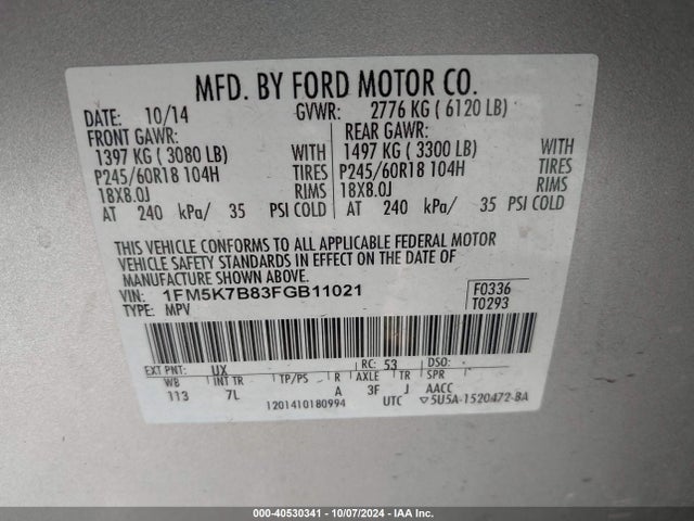 Ford Explorer 2015 1FM5K7B83FGB11021 Image 9