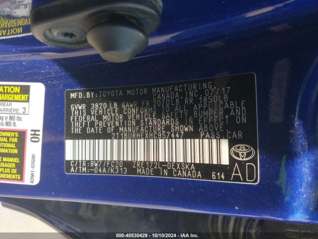 2T1BURHEXHC957447 Toyota COROLLA SE