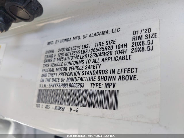 Honda Passport Awd Elite 2020 5FNYF8H08LB005263 Image 9