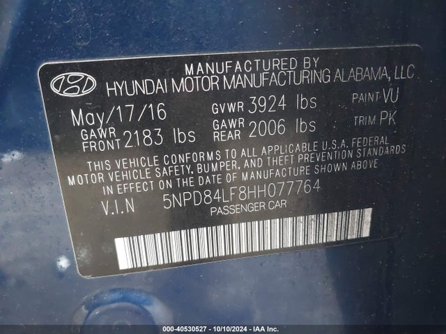 Hyundai ELANTRA SE 2017 5NPD84LF8HH077764 Image 9
