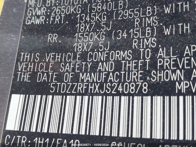 5TDZZRFHXJS240878 Toyota Highlander Le Plus