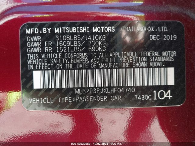 ML32F3FJXLHF04740 Mitsubishi Mirage G4 Es