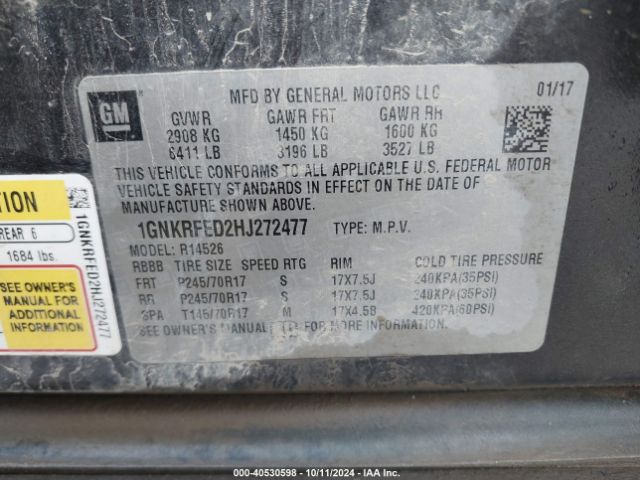 1GNKRFED2HJ272477 Chevrolet Traverse Ls
