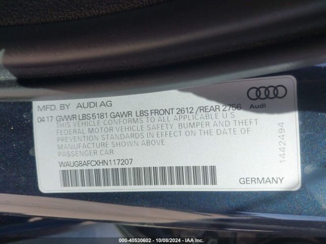WAUG8AFCXHN117207 Audi A6 2.0t Premium